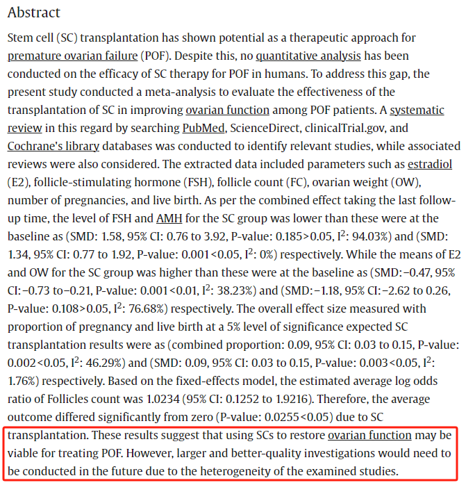 Evidence that stem cells improve ovarian function