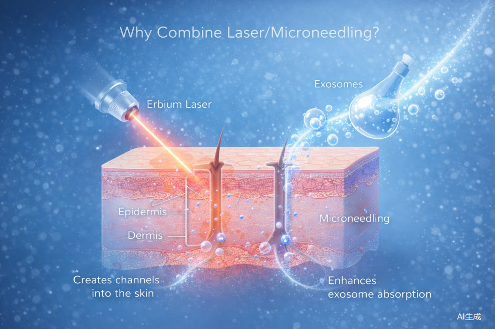 Exosomes stacked after laser or microneedling opens channels